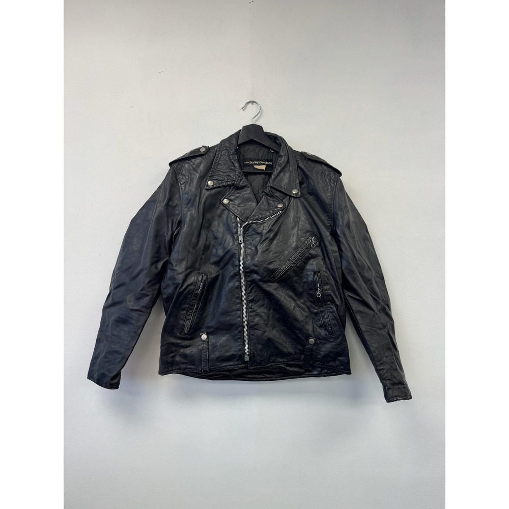 Vintage AMF Harleyβ Davidson Jacket Medium Black Leather Biker Motorcycle 70s